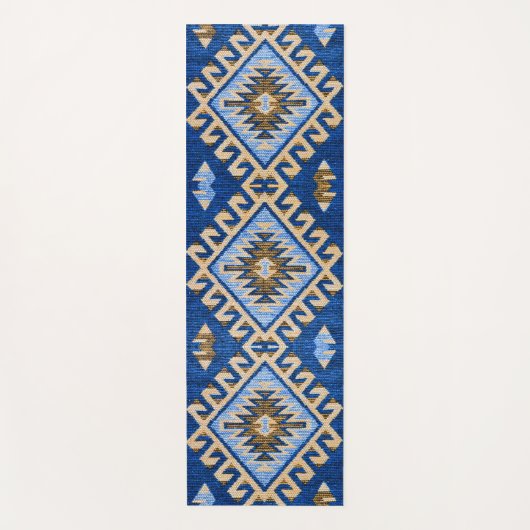 アンティークオリエンタルブルーベージュターキリムラグ ヨガマット (正面)