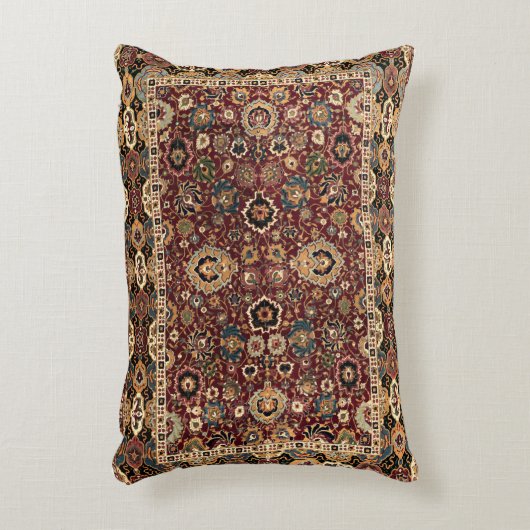 アンティークオリエンタルペルシアヘラットカーペットプリント アクセントクッション (正面(垂直))