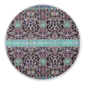 アンティークオリエンタル花柄パープルブラウンティール(緑がかった色) セラミックノブ (正面)