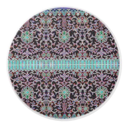 アンティークオリエンタル花柄パープルブラウンティール（緑がかった色） セラミックノブ (正面)