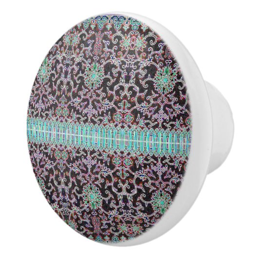 アンティークオリエンタル花柄パープルブラウンティール(緑がかった色) セラミックノブ (右)