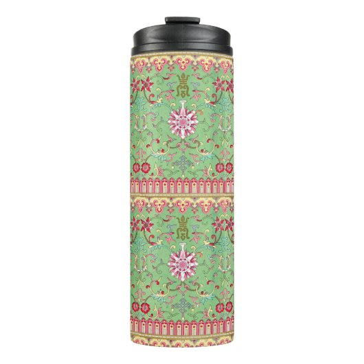 アンティークオリエンタル花柄ピンクグリーン黄 タンブラー (正面)