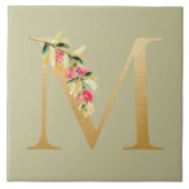 アンティークオリーブフェイクバックグラウンド黄金Mフローラ タイル (正面)