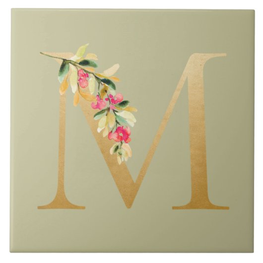 アンティークオリーブフェイクバックグラウンド黄金Mフローラ タイル (正面)