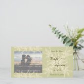 アンティークオリーブ結婚フローラの写真カード セーブザデート (スタンド正面)