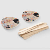 アンティークオレンジブラック日本の着物フローラ花 ハンドファン (組立なし)