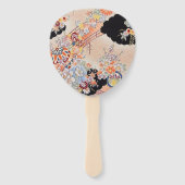 アンティークオレンジブラック日本の着物フローラ花 ハンドファン (裏面)