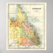 アンティークオーストラリアのクイーンズランド地図 ポスター (正面)