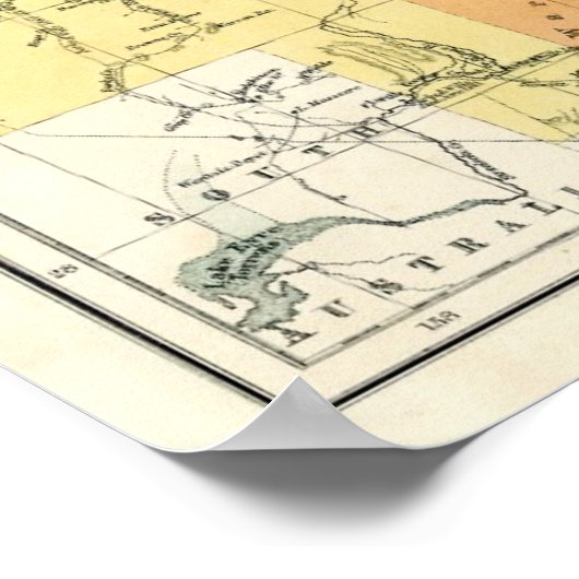 アンティークオーストラリアのクイーンズランド地図 ポスター (角)