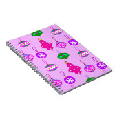 アンティークオーナメントのピンク、ティール(緑がかった色)、蘭のパターン ノートブック (右側)