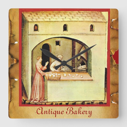 アンティークオーブンベーカー、ベーカリーパン店 スクエア壁時計 (正面)