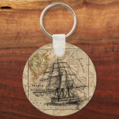 アンティークオールドジェネラルフランスマップ&シップ キーホルダー (正面)