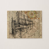 アンティークオールドジェネラルフランスマップ&シップ ジグソーパズル (横)