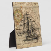 アンティークオールドジェネラルフランスマップ&シップ フォトプラーク (側面)