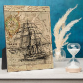 アンティークオールドジェネラルフランスマップ&シップ フォトプラーク (側面)