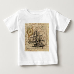 アンティークオールドジェネラルフランスマップ&シップ ベビーTシャツ