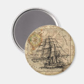 アンティークオールドジェネラルフランスマップ&シップ マグネット (正面/裏面)