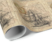 アンティークオールドジェネラルフランスマップ&シップ ラッピングペーパー (ロールコーナー)