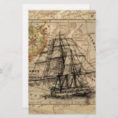 アンティークオールドジェネラルフランスマップ&シップ 便箋 (正面/裏面)