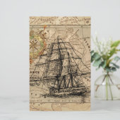 アンティークオールドジェネラルフランスマップ&シップ 便箋 (スタンド正面)