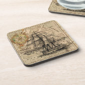 アンティークオールドジェネラルフランスマップ&船舶用リトグラフ コースター (左側)