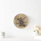 アンティークオールドジェネラルフランス地図と船 ラウンド壁時計 (ホーム)