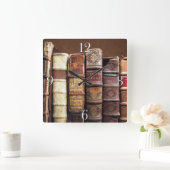 アンティークオールドブックスヴィンテージトームギフト スクエア壁時計 (ホーム)