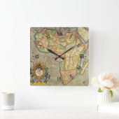 アンティークオールドワールドジェラルダスのメルカトル地図アフリカ スクエア壁時計 (ホーム)