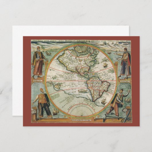 アンティークオールドワールドマップザアメリカズテオドール・ド・ブリー 招待状 (正面/裏面)