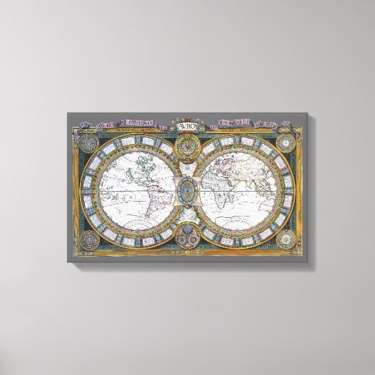 アンティークオールドワールドマップバイクロードオーガストベレー キャンバスプリント (正面)