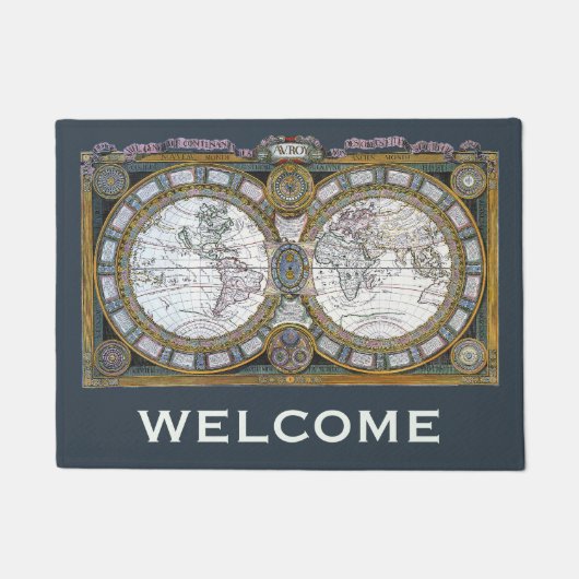 アンティークオールドワールドマップバイクロードオーガストベレー ドアマット (正面)
