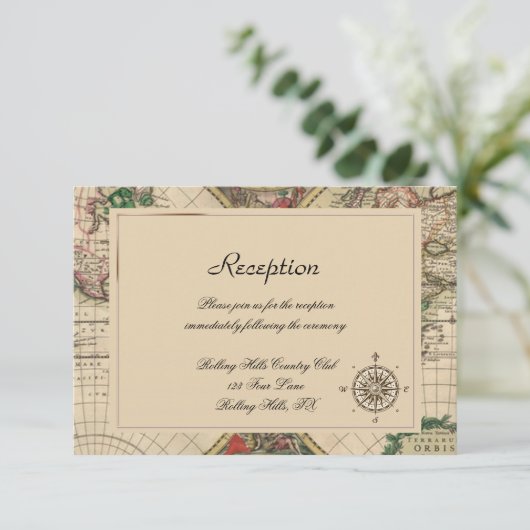 アンティークオールドワールドマップ ウェディングレセプション エンクロージャーカード (スタンド正面)