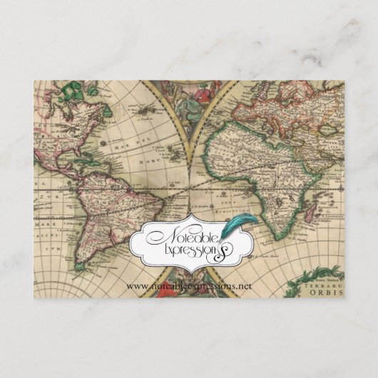 アンティークオールドワールドマップ ウェディングレセプション エンクロージャーカード (裏面)