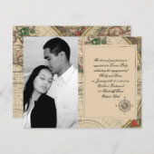 アンティークオールドワールド結婚マップ婚約 招待状 (正面/裏面)