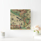 アンティークオールドワールドMap of the America by Hondius スクエア壁時計 (ホーム)