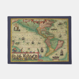 アンティークオールドワールドMap of the America by Hondius ドアマット