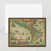 アンティークオールドワールドMap of the America by Hondius 招待状 (正面/裏面)