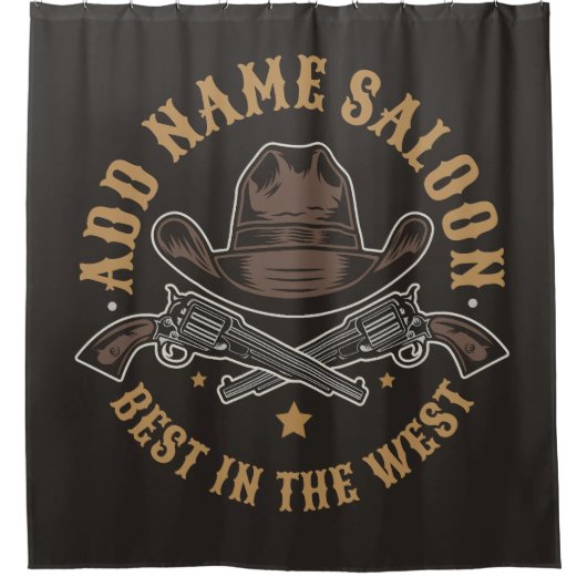 アンティークカウボーイガン名を追加Old Wild West Saloon シャワーカーテン (正面)