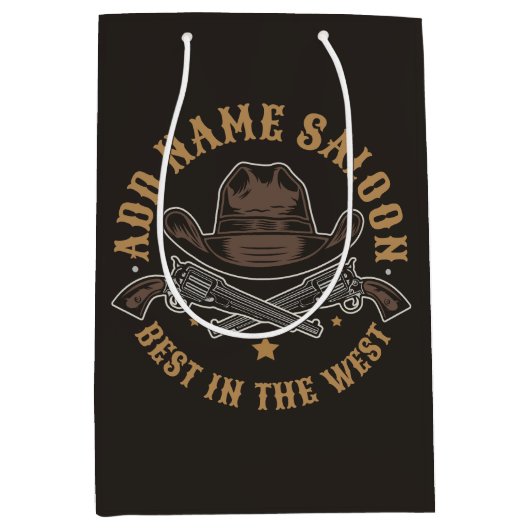 アンティークカウボーガン追加お名前オールドワイルドウェストサロン ミディアムペーパーバッグ (正面)