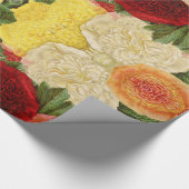 アンティークカスタムヴィンテージレッドホワイトピンクイエローローズ ラッピングペーパー (角)