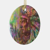 アンティークカッコいい先住民アメリカインディアンのクリップアートカラー セラミックオーナメント (右)