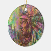 アンティークカッコいい先住民アメリカインディアンのクリップアートカラー セラミックオーナメント (左)