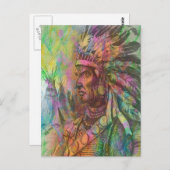 アンティークカッコいい先住民アメリカインディアンのクリップアートカラー ポストカード (正面/裏面)