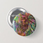 アンティークカッコいい先住民アメリカインディアンのクリップアートカラー 缶バッジ (正面&裏面)