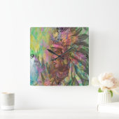 アンティークカッコいい先住民アメリカンクリップアートカラー スクエア壁時計 (ホーム)