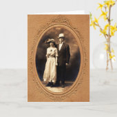 アンティークカップル1910sセピアフォトレトロオールドファッション カード (黄色い花)