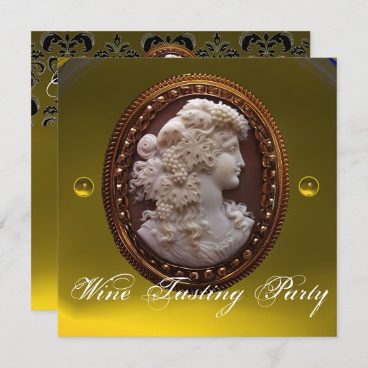 アンティークカメオレディー ワイトグレープ ワインパーティー 招待状 (正面/裏面)