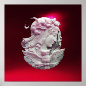 アンティークカメオ、フクロウと夜の月の女性 ポスター (正面)