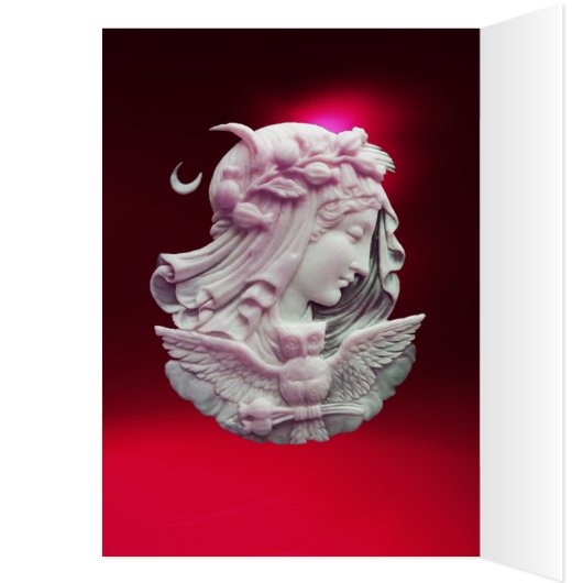 アンティークカメオ、フクロウモノグラムの夜のムーンレディ (内側 (左))