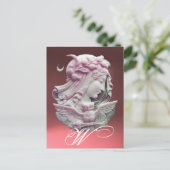 アンティークカメオ、フクロウモノグラムの夜のムーンレディ シーズンポストカード (スタンド正面)